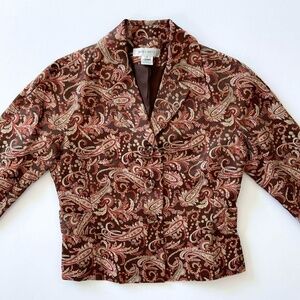 NWT NINE WEST SILK PAISLEY BLAZER BUTTON JACKET CROP SLEEVE ABSTRACT UNIQUE